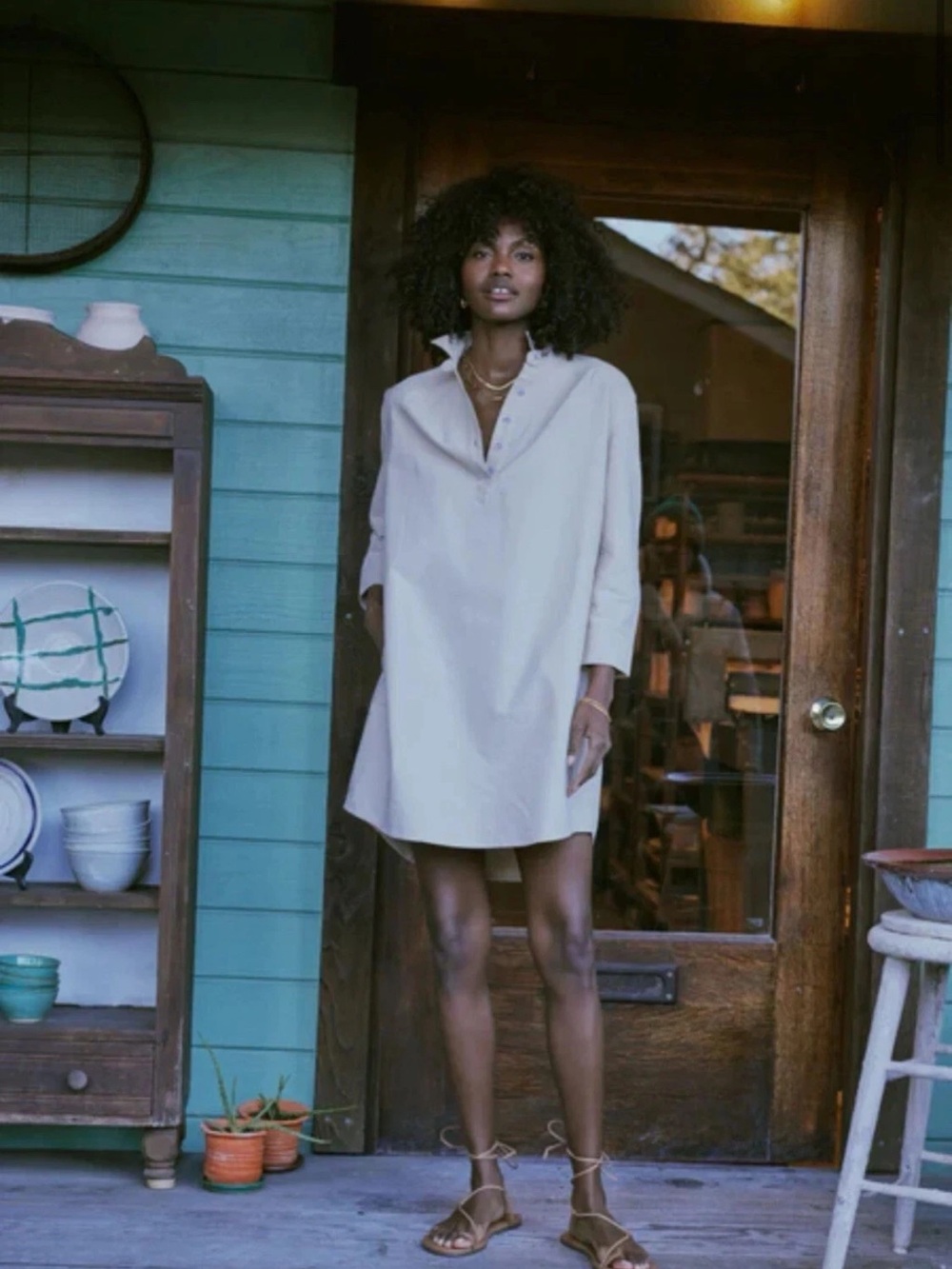 Pomander Place Cream Button-Front Shift Dress - Picture 7 of 13